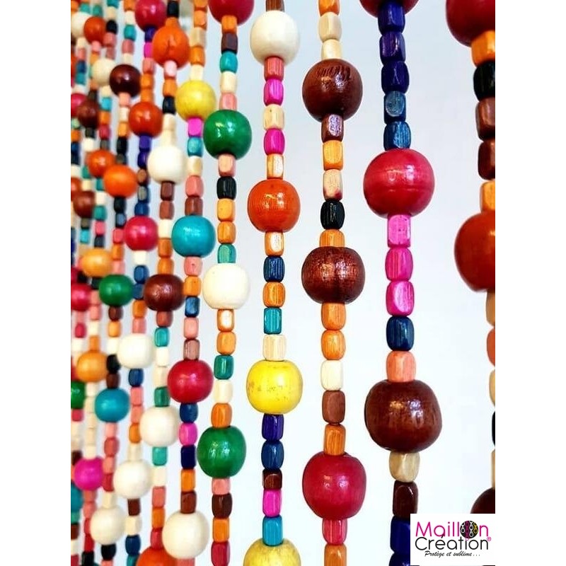 Rideau en perle bois multicolore - Boho Chic - Maillon Création